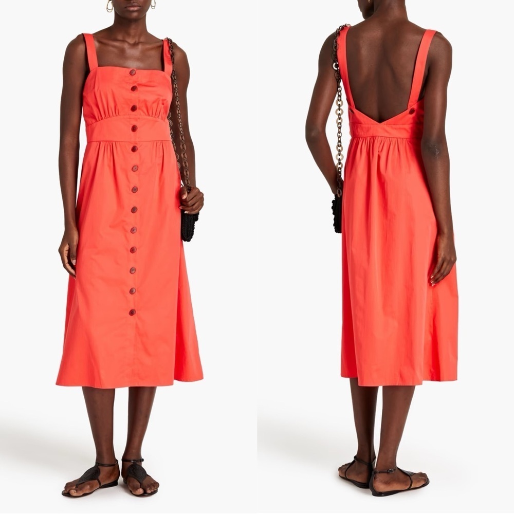 Ba&sh Dress Cybelle Button Front Midi Open Back Sleeveless Cotton Coral Sz XS